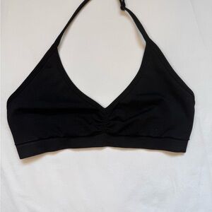 Alphalete Black Halter Sports Bra Ruched Front Logo Band